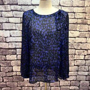 Ann Taylor LOFT Purple & Black Pullover Blouse Size L